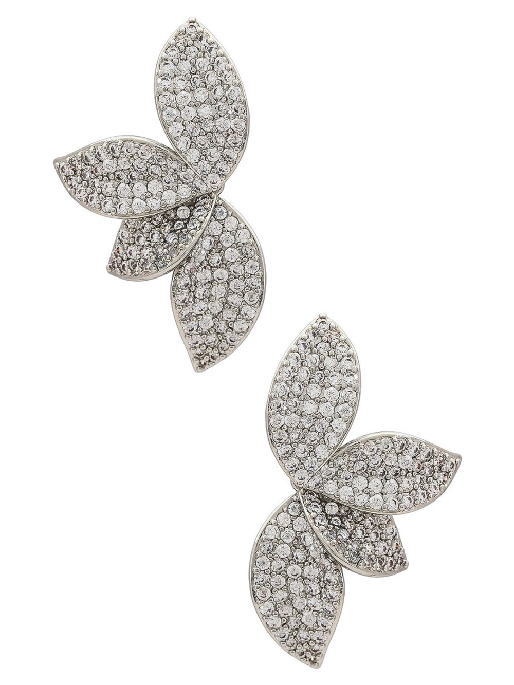 Crystal Pave Leaf Cluster Stud Earrings - Silver Tone Alisa SHASHI